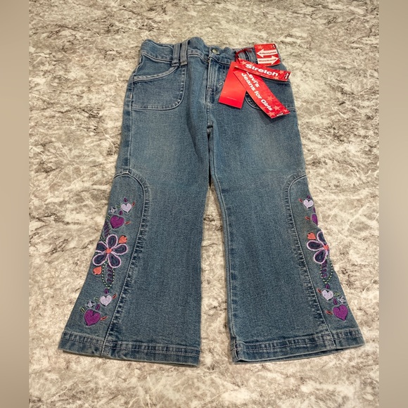 Levi's Blue Flare Jeans with Purple Floral Embroidery NWT size 3T - Picture 1 of 8